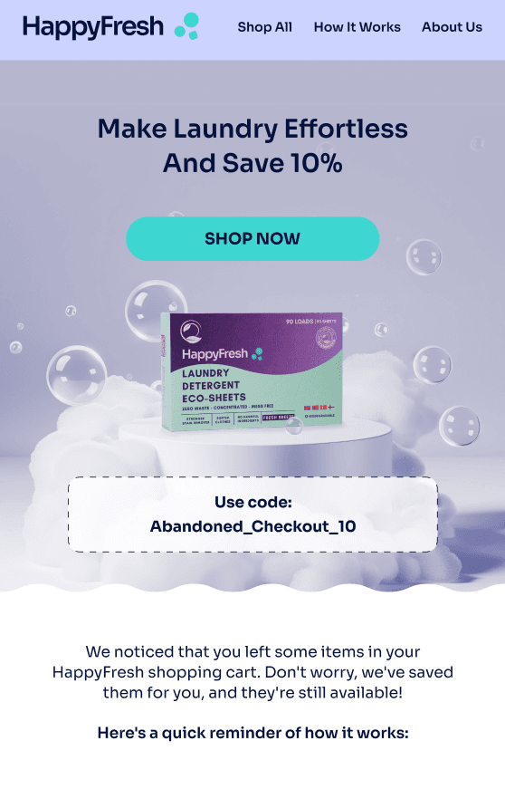 Example of a cart abandonment email with email upsell tactics